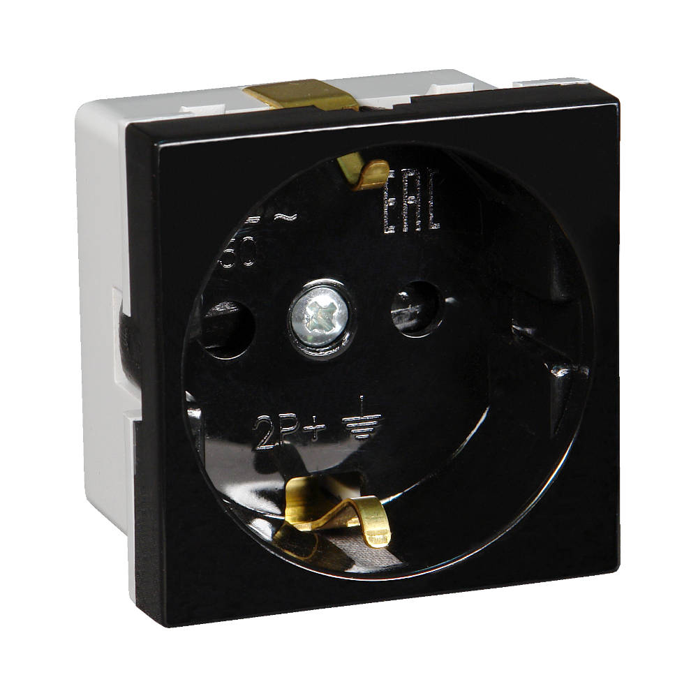 Розетка модульная с з/к и шторками 45х45мм, черная